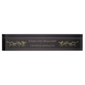 Elegant Dragon Black Metallic Desk Namplate Namensplakette (Vorderseite)