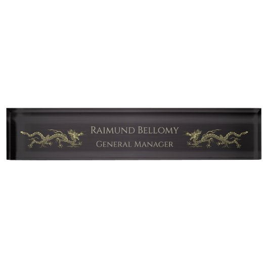 Elegant Dragon Black Metallic Desk Namplate Namensplakette (Vorderseite)