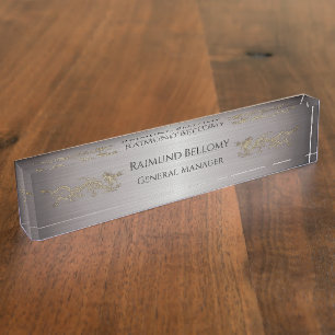Elegant Dragon Silver Metallic Desk Namplate Namensplakette