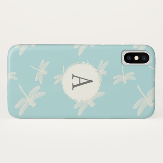 Elegant Dragonflies Blue Monogram Case-Mate iPhone Hülle (Rückseite (Horizontal))