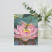 Elegant Dragonfly Pink Lotus Art Nouveau Frame Postkarte (Stehend Vorderseite)