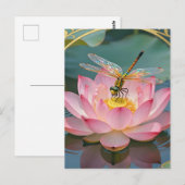 Elegant Dragonfly Pink Lotus Art Nouveau Frame Postkarte (Vorne/Hinten)