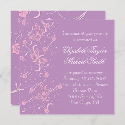 Elegant Dream Lavender Butterfly Wedding Einladung (Vorne/Hinten)