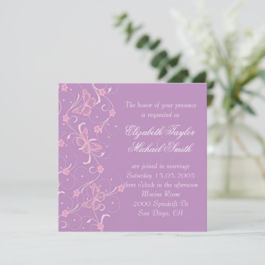 Elegant Dream Lavender Butterfly Wedding Einladung (Stehend Vorderseite)