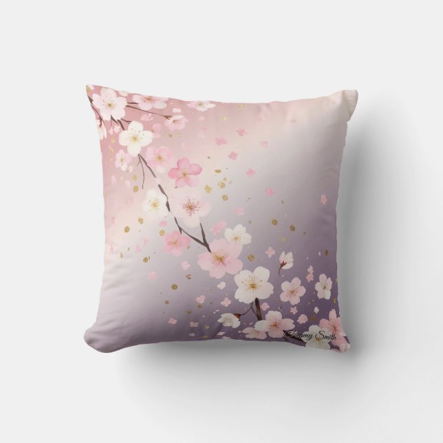 Elegant Dreamy Cherry Blossom Throw Kissen (Vorderseite)