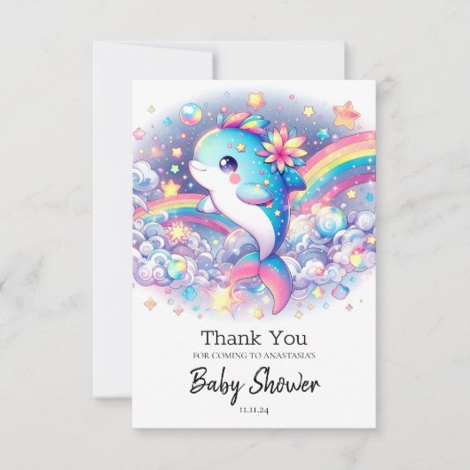 Elegant Dreamy Dolphin Baby Shower Dankeskarte (Vorderseite)