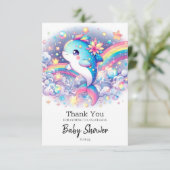 Elegant Dreamy Dolphin Baby Shower Dankeskarte (Stehend Vorderseite)