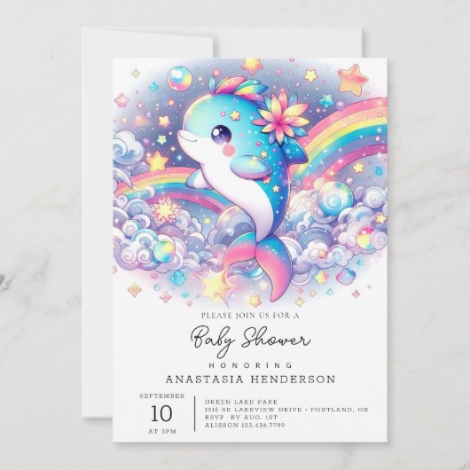 Elegant Dreamy Dolphin Baby Shower Einladung (Vorderseite)
