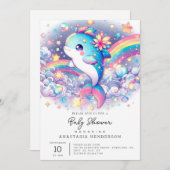 Elegant Dreamy Dolphin Baby Shower Einladung (Vorne/Hinten)