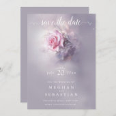 Elegant Dreamy Pink Rose on Dusty Lilac Einladung (Vorne/Hinten)