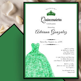 Elegant dress 15th Birthday green Quinceanera Einladung