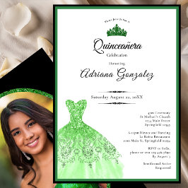 Elegant dress 15th Birthday green Quinceanera Einladung