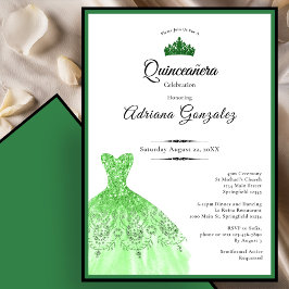 Elegant dress 15th Birthday green Quinceanera Einladung