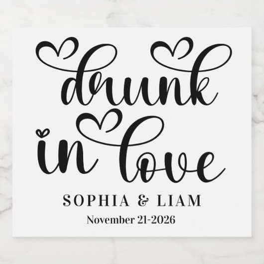 Elegant Drunk in Love Script Wedding Schaumweinetikett (Einzelnes Label)
