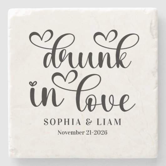 Elegant Drunk in Love Script Wedding Steinuntersetzer (Vorderseite)