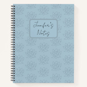 Elegant Duck Egg Blue Simple Floral Lotus Notizblock