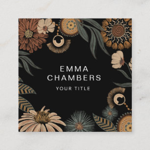 Elegant Dunkel Boho Botanisch Floral Quadratische Visitenkarte