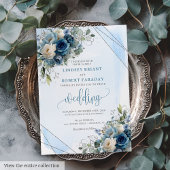 Elegant dunkelblaue Rose Silver Frame Wedding Einladung