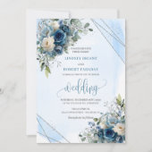 Elegant dunkelblaue Rose Silver Frame Wedding Einladung (Vorderseite)