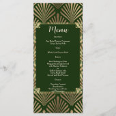 Elegant dunkelgrüne Gold Art Deco 20er Hochzeit Menükarte (Vorderseite)