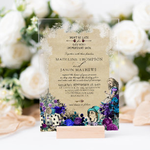 Elegant-dunkle Alice-im-Wunderland-Hochzeit I Acryleinladungen