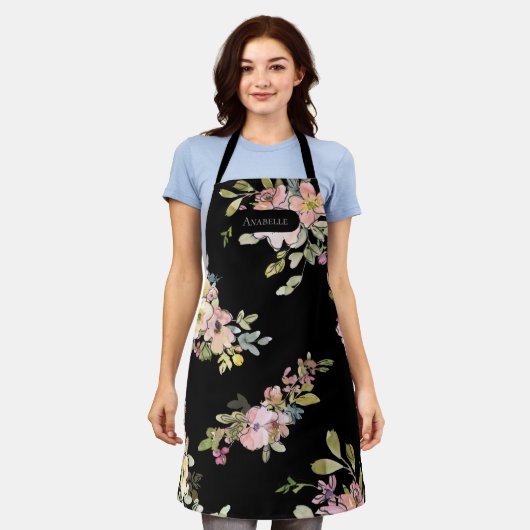 Elegant dunkle Wasserfarben, Blütenbild Schürze (Getragen)