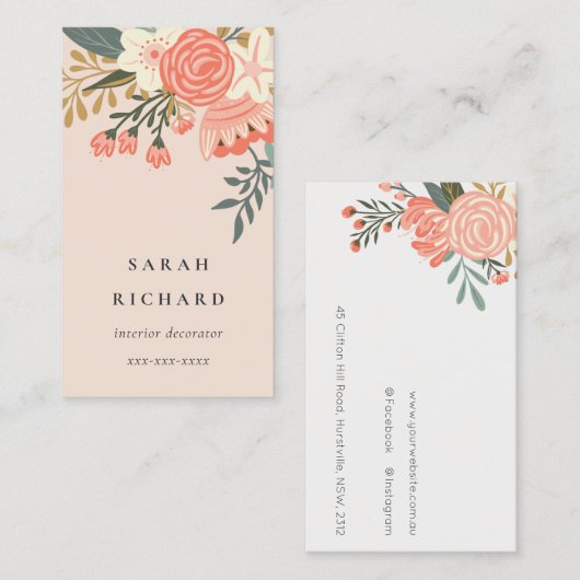 Elegant Dusky Orange Blush Pink Ambrosia Floral Visitenkarte (Vorne/Hinten)