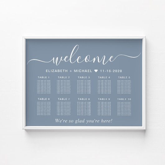 Elegant Dusty Blue 10 Table Wedding Seating Chart Poster