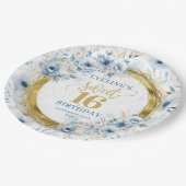 Elegant Dusty Blue 16 . Geburtstag Gold Glitzer Pappteller (Schrägansicht)