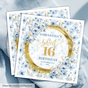 Elegant Dusty Blue 16 . Geburtstag Gold Glitzer Serviette