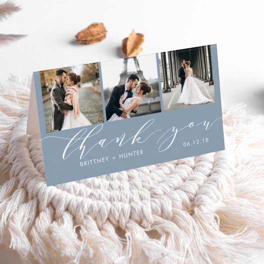 Elegant Dusty Blue 3 Foto Collage Vielen Dank