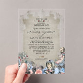 Elegant Dusty Blue Alice im Wunderland Wedding Acryleinladungen (Insitu (Handheld))