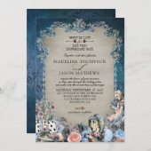 Elegant Dusty Blue Alice im Wunderland Wedding Einladung (Vorne/Hinten)