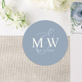 Elegant Dusty Blue Ampersand Monogram Wedding Runder Aufkleber