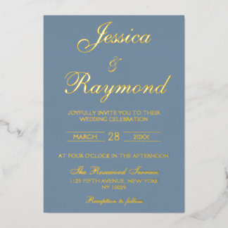 Elegant Dusty Blue and Gold Foil Wedding Folieneinladung
