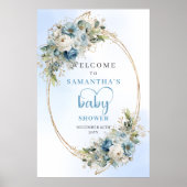 Elegant Dusty Blue Baby Shower Poster Gold Script  (Vorne)