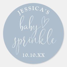 Elegant Dusty Blue Baby Sprinkle Dusche Gefallen Runder Aufkleber
