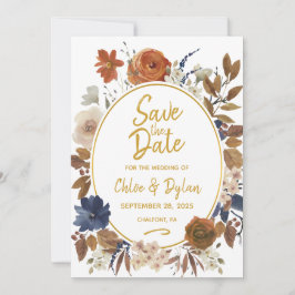 Elegant Dusty Blue Beige Brown Floral Save The Date