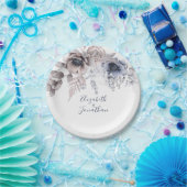 Elegant Dusty Blue Beige Floral Watercolor Pappteller (Party)