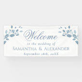 Elegant Dusty Blue Blätter Begrüßung Banner (Horizontal)