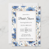 Elegant dusty Blue Blumendusche Einladung (Vorderseite)