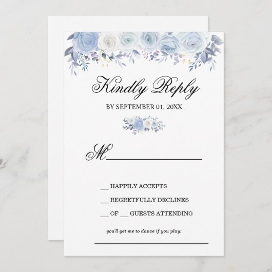 Elegant Dusty Blue Blumengeschmack Einladung (Vorne/Hinten)