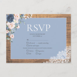 Elegant Dusty Blue Blush Bloral Lace Wedding RSVP Einladungspostkarte