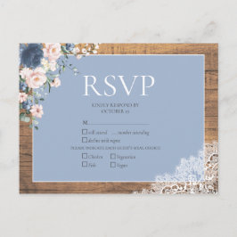 Elegant Dusty Blue Blush Bloral Lace Wedding RSVP Einladungspostkarte