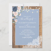 Elegant Dusty Blue Blush Rustic Wood Lace Script Einladung (Vorderseite)