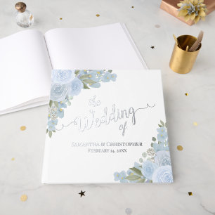 Elegant Dusty Blue Boho Blumenwald Hochzeit Gästebuch