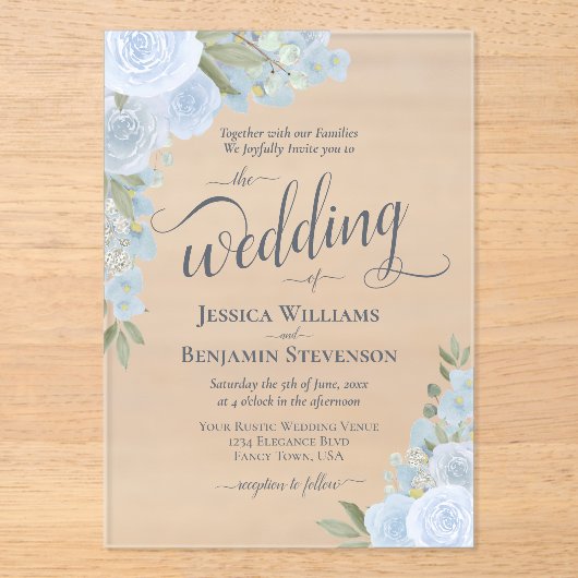 Elegant Dusty Blue Boho Chic Rose Extravagant Hoch Acryleinladungen (Vorderseite)