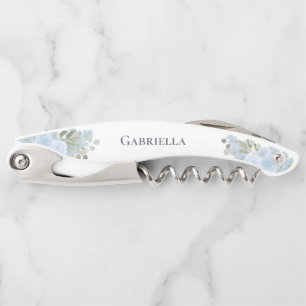 Elegant Dusty Blue Boho Floral Bridesmaid Name Kellnermesser