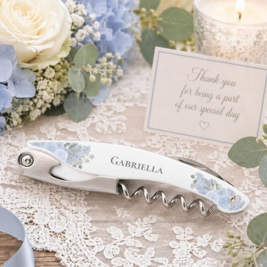 Elegant Dusty Blue Boho Floral Bridesmaid Name Kellnermesser