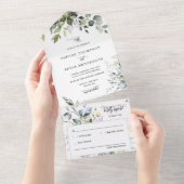 Elegant Dusty Blue Boho Greenery Wedding Foto All In One Einladung (Abreißtisch)